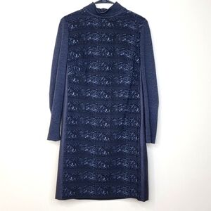 Akris Punto Mock-Neck Houndstooth Grey Striped Longsleve Sweater Dress